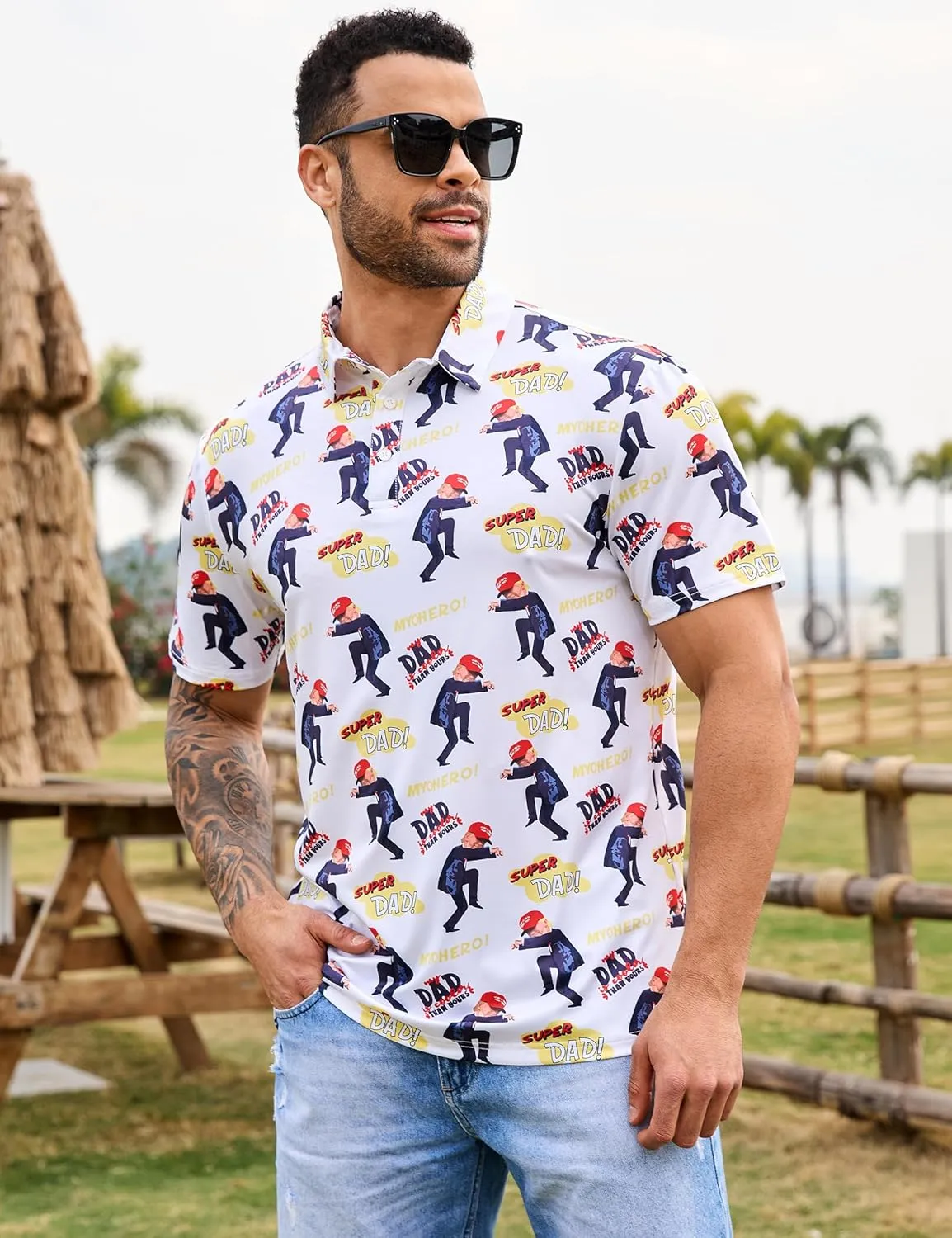 Mens Polo Shirts Short Sleeve Print Golf Shirts Gifts for Men