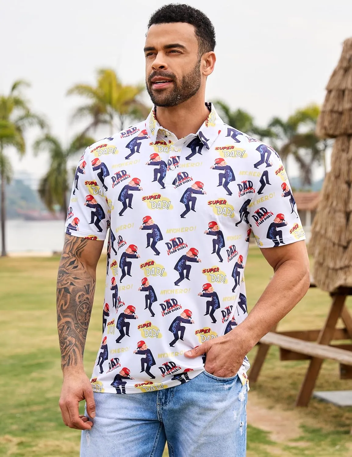 Mens Polo Shirts Short Sleeve Print Golf Shirts Gifts for Men