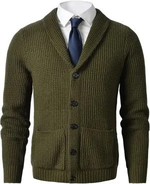 Men's Shawl Collar Cardigan Sweater - Cable Knit, Button-Up, Merino Wool - A Modern Classic That Never Goes Out of Style