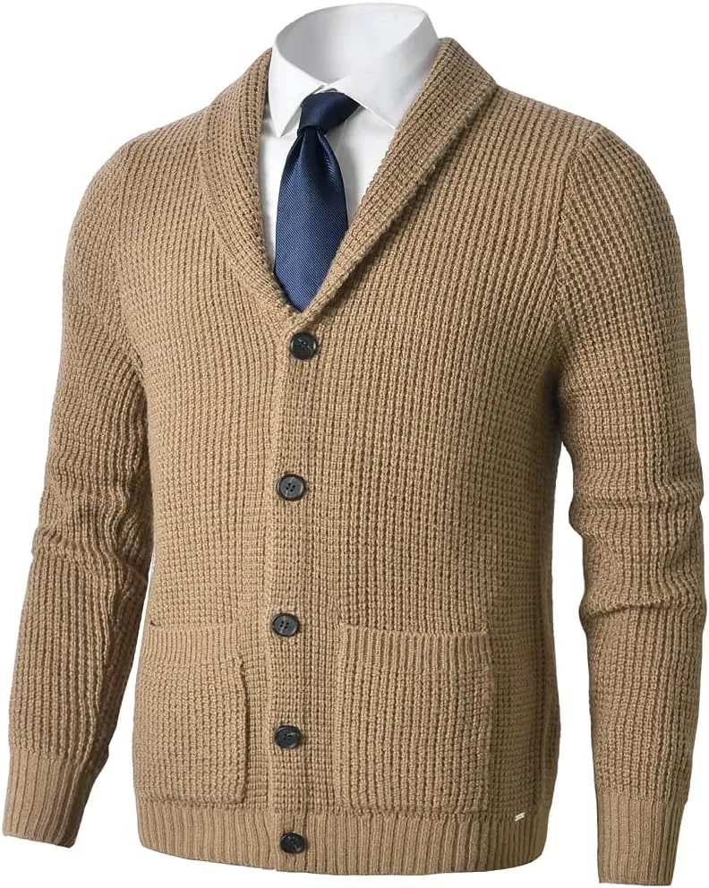 Men's Shawl Collar Cardigan Sweater - Cable Knit, Button-Up, Merino Wool - A Modern Classic That Never Goes Out of Style