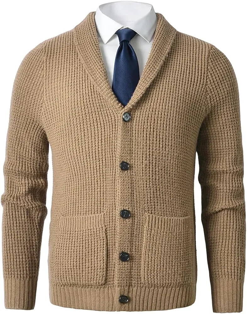 Men's Shawl Collar Cardigan Sweater - Cable Knit, Button-Up, Merino Wool - A Modern Classic That Never Goes Out of Style
