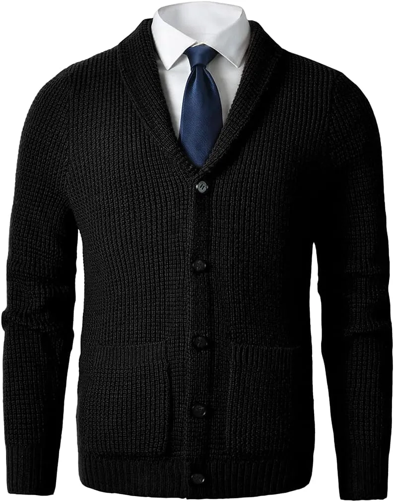 Men's Shawl Collar Cardigan Sweater - Cable Knit, Button-Up, Merino Wool - A Modern Classic That Never Goes Out of Style