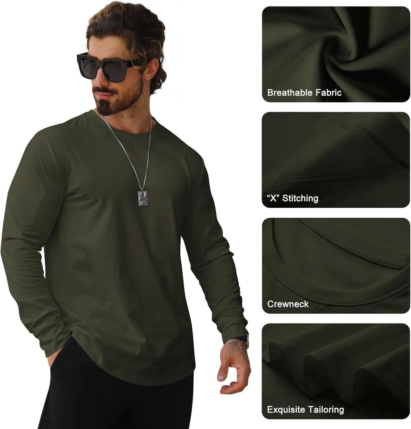 Mens T Shirts Casual Hipster Hip Hop Longline Crewneck Tee Shirts