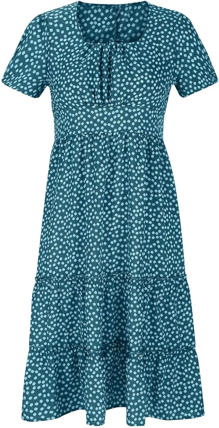 Midi Dresses for Women Floral Boho Beach Dress Casual Summer Sundresses High Waisted A Line Wedding Guest Party Dress