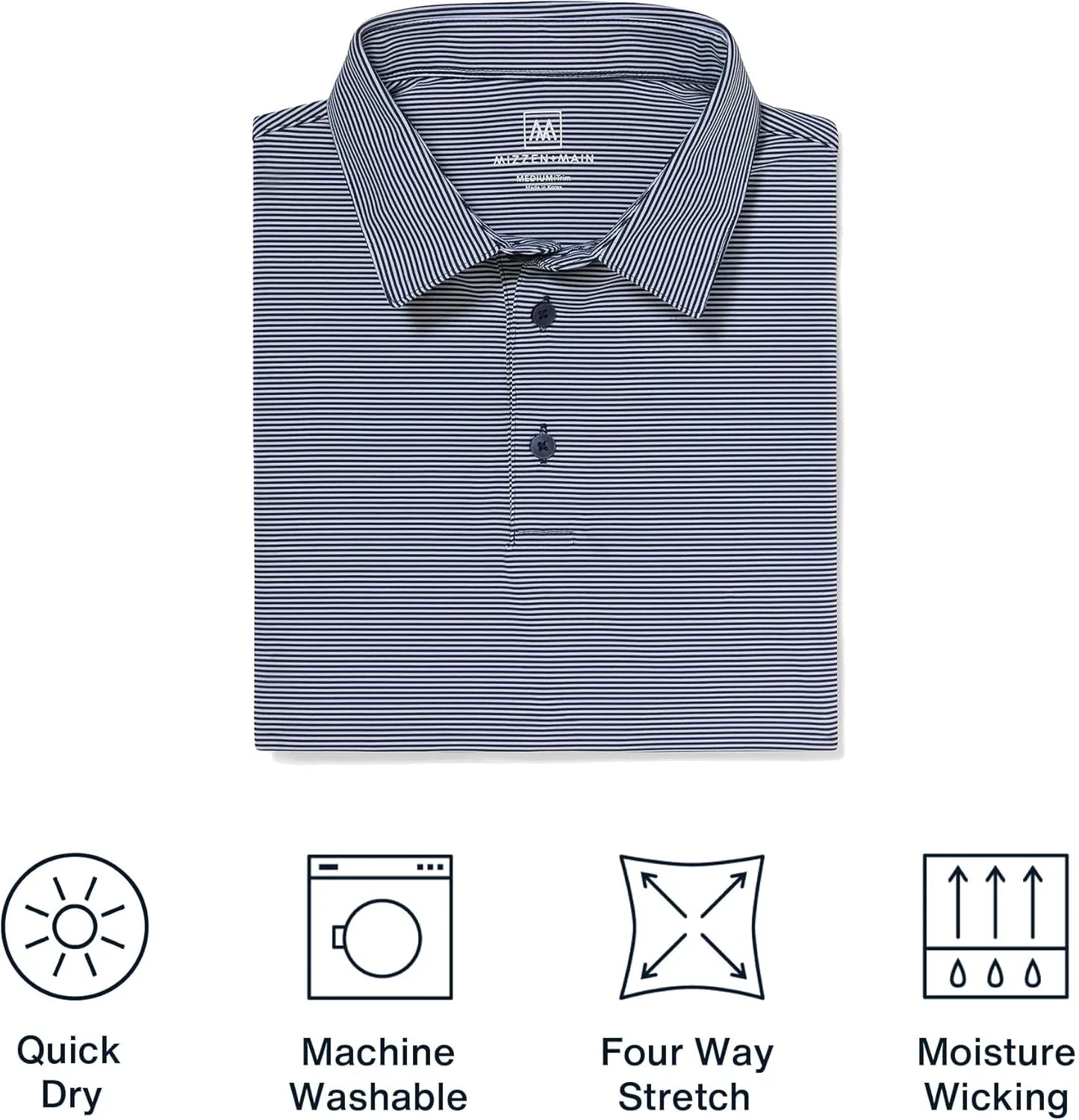 Mizzen Main Versa Men's Performance Short-Sleeve Polo - Lightweight, Moisture-Wicking, UPF 50 , 4-Way Stretch - Classic Fit