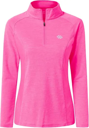 MoFiz Women's Long Sleeve Golf Polo Shirt 1/4 Zip UPF 50  Sun Protection Quick Dry Workout Hiking Athletic Shirts