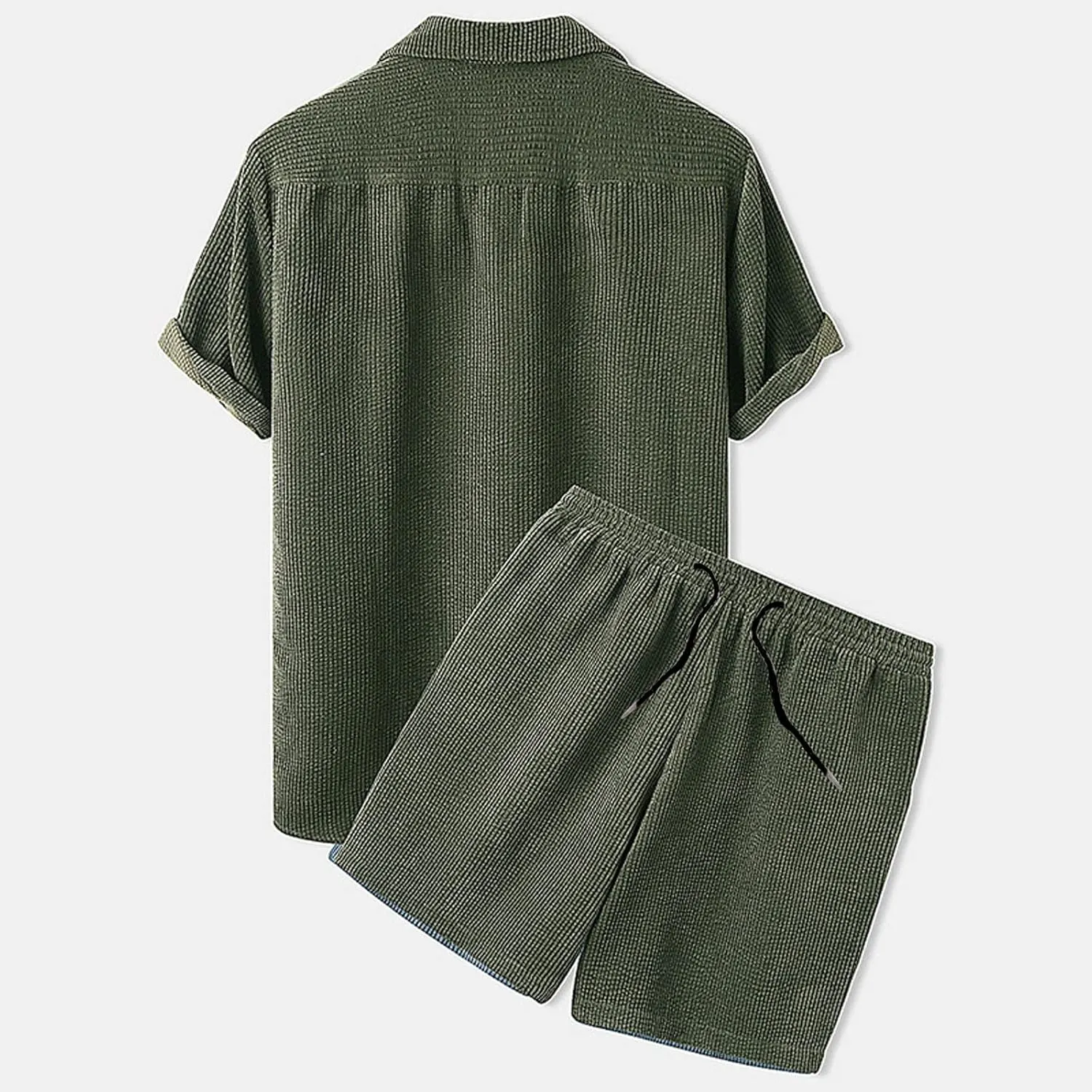 NaRHbrg Men's Casual Corduroy Shirts Sets Short Sleeve Shorts Suit 2-Piece Outfit T-Shirt and Shorts Set Loungewear