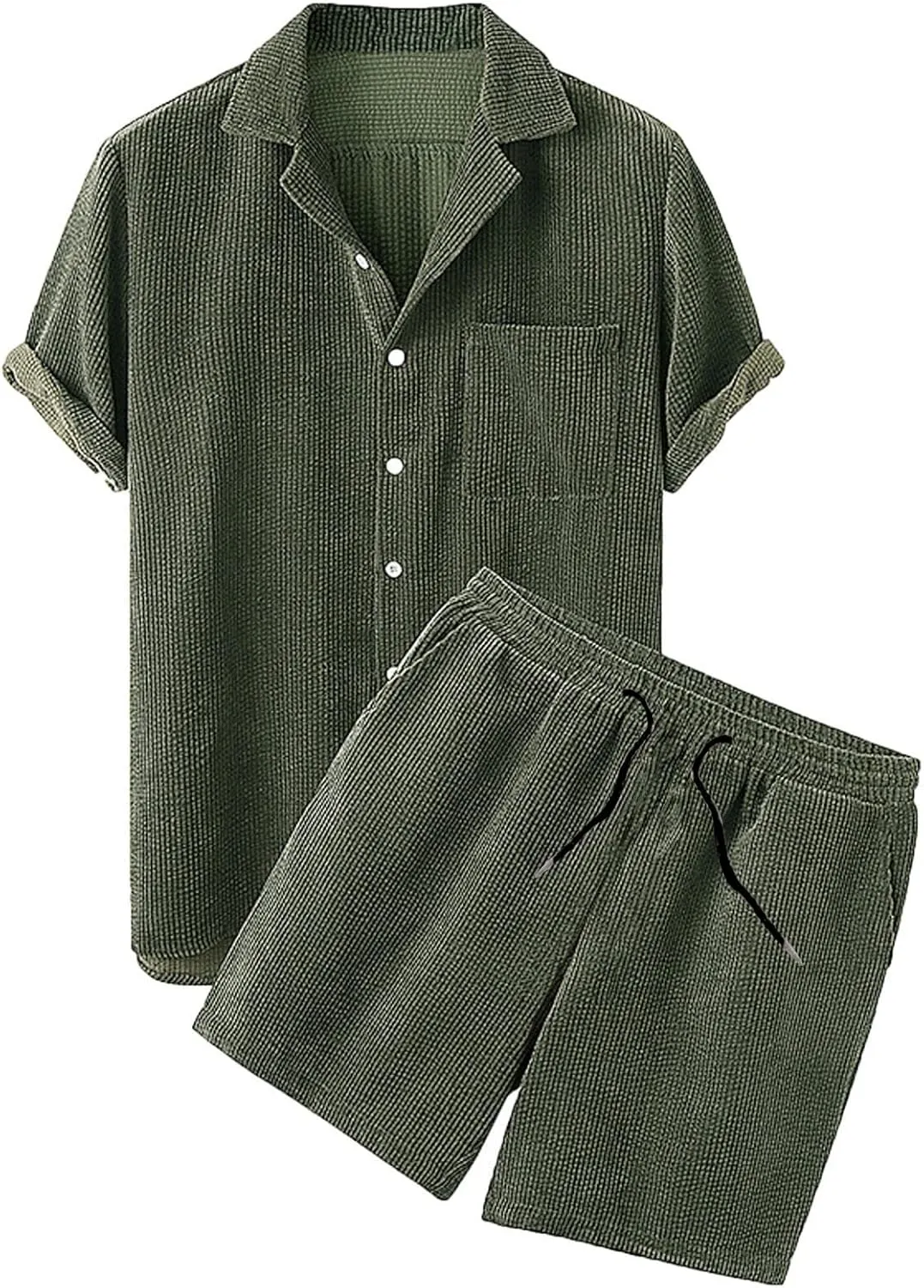 NaRHbrg Men's Casual Corduroy Shirts Sets Short Sleeve Shorts Suit 2-Piece Outfit T-Shirt and Shorts Set Loungewear