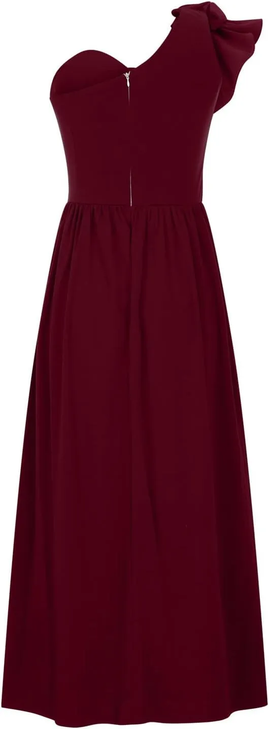 NaRHbrg Women One Shoulder Maxi Dress Elegant Ruffle Formal Evening Dress High Slit Long Party Gown Sleeveless Summer Dresses