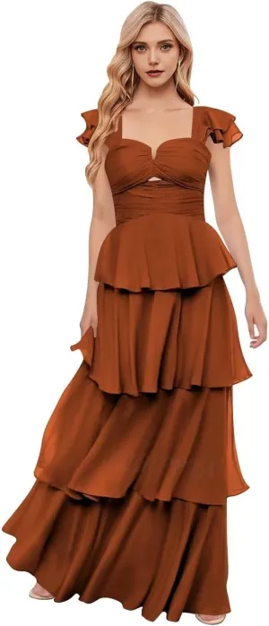 Off The Shoulder Bridesmaid Dresses Long Prom Dress 2025 Ruffle Tiered Chiffon Formal Evening Gowns with Sleeves