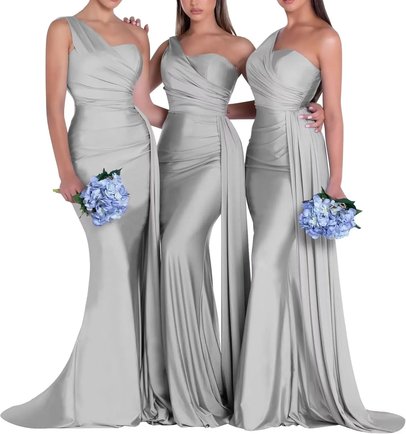 One Shoulder Bridesmaid Dresses for Wedding Mermaid Satin Prom Dresses Long Bodycon Formal Evening Gowns