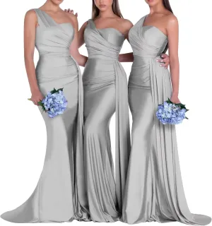 One Shoulder Bridesmaid Dresses for Wedding Mermaid Satin Prom Dresses Long Bodycon Formal Evening Gowns