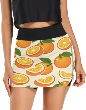 Orange Women's Tennis Skirt with Pocket High Waisted Golf Athletic Activewear Skorts