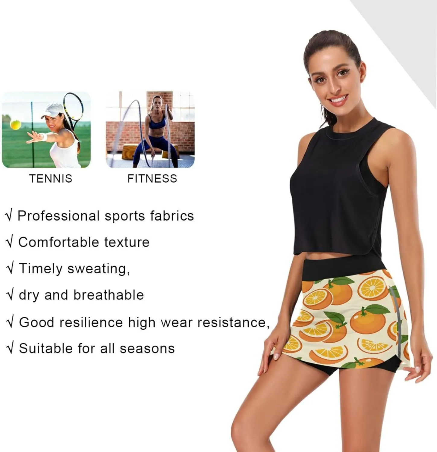 Orange Women's Tennis Skirt with Pocket High Waisted Golf Athletic Activewear Skorts