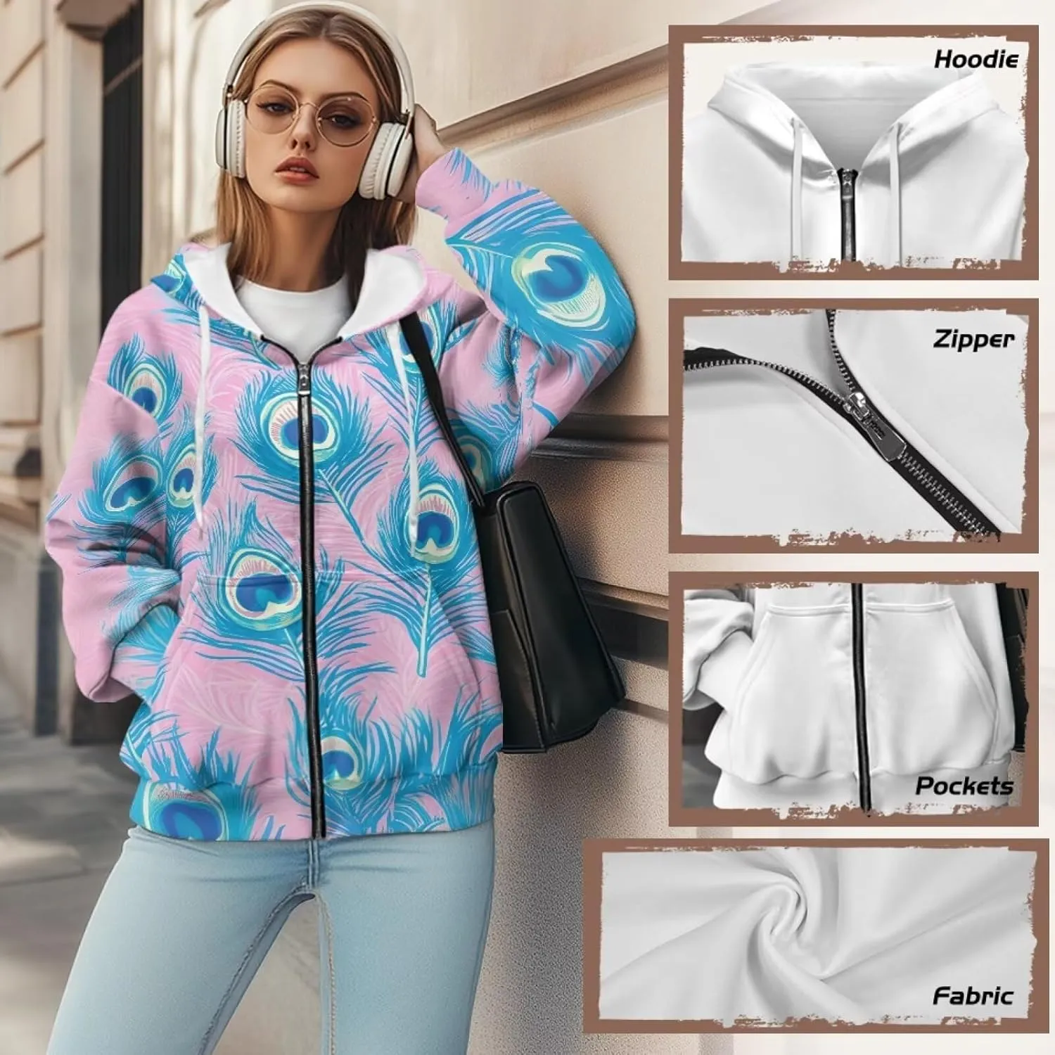 Oversized Hoodies Women Hooded Hoodie with Pockets Zipper Sweatshirt Sweater Fall Activewear for Lady Workout