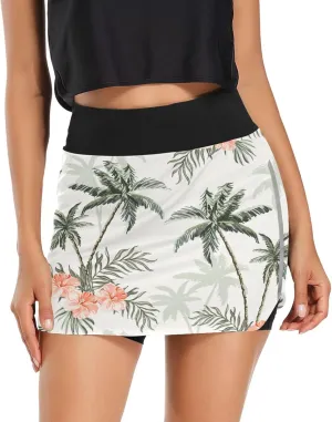 Palm Tree Women's Tennis Skirt with Pocket High Waisted Golf Athletic Activewear Skorts