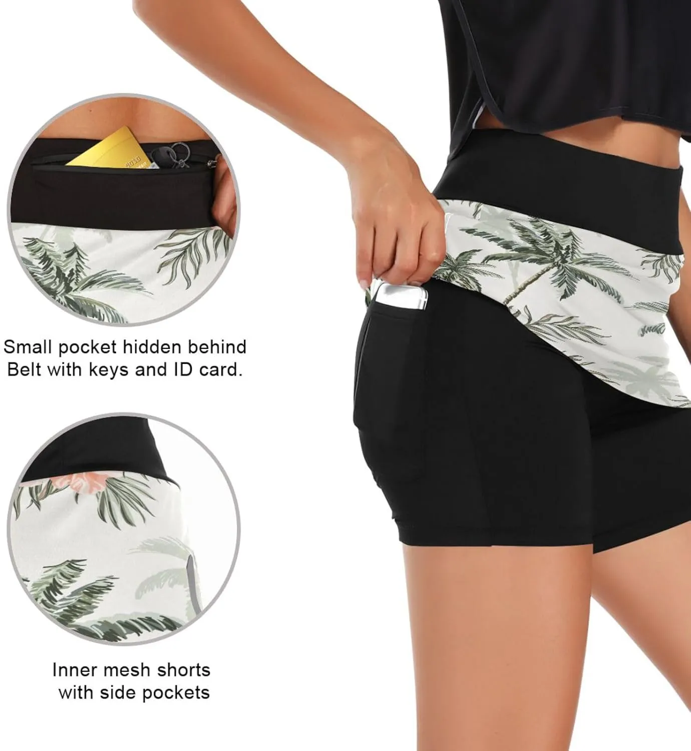 Palm Tree Women's Tennis Skirt with Pocket High Waisted Golf Athletic Activewear Skorts