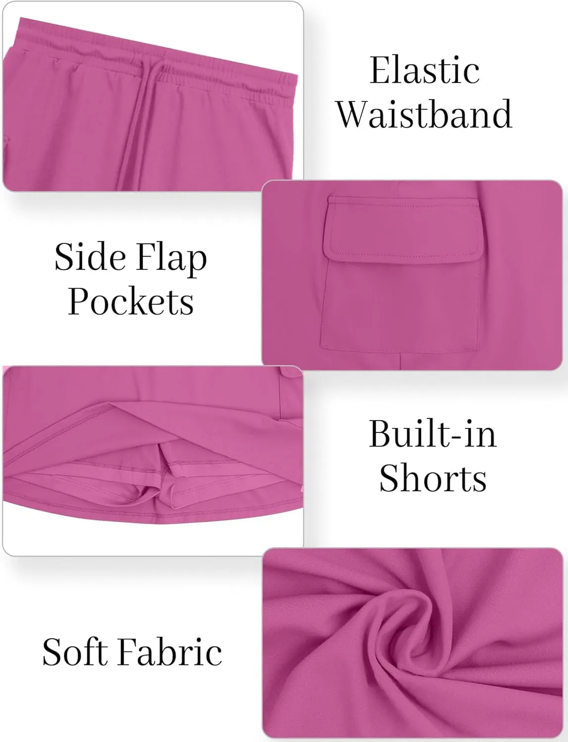 Panegy Women Tennis Skirt with Built-in Shorts Elastic Waist Drawstring Badminton Skirt Activewear Mini Skort