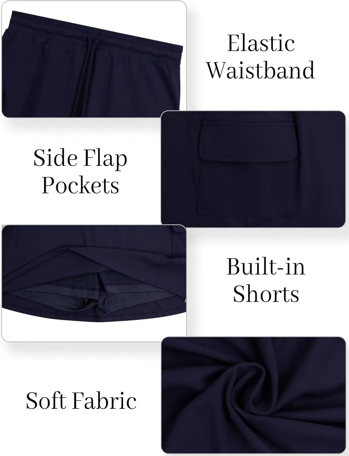 Panegy Women Tennis Skirt with Built-in Shorts Elastic Waist Drawstring Badminton Skirt Activewear Mini Skort