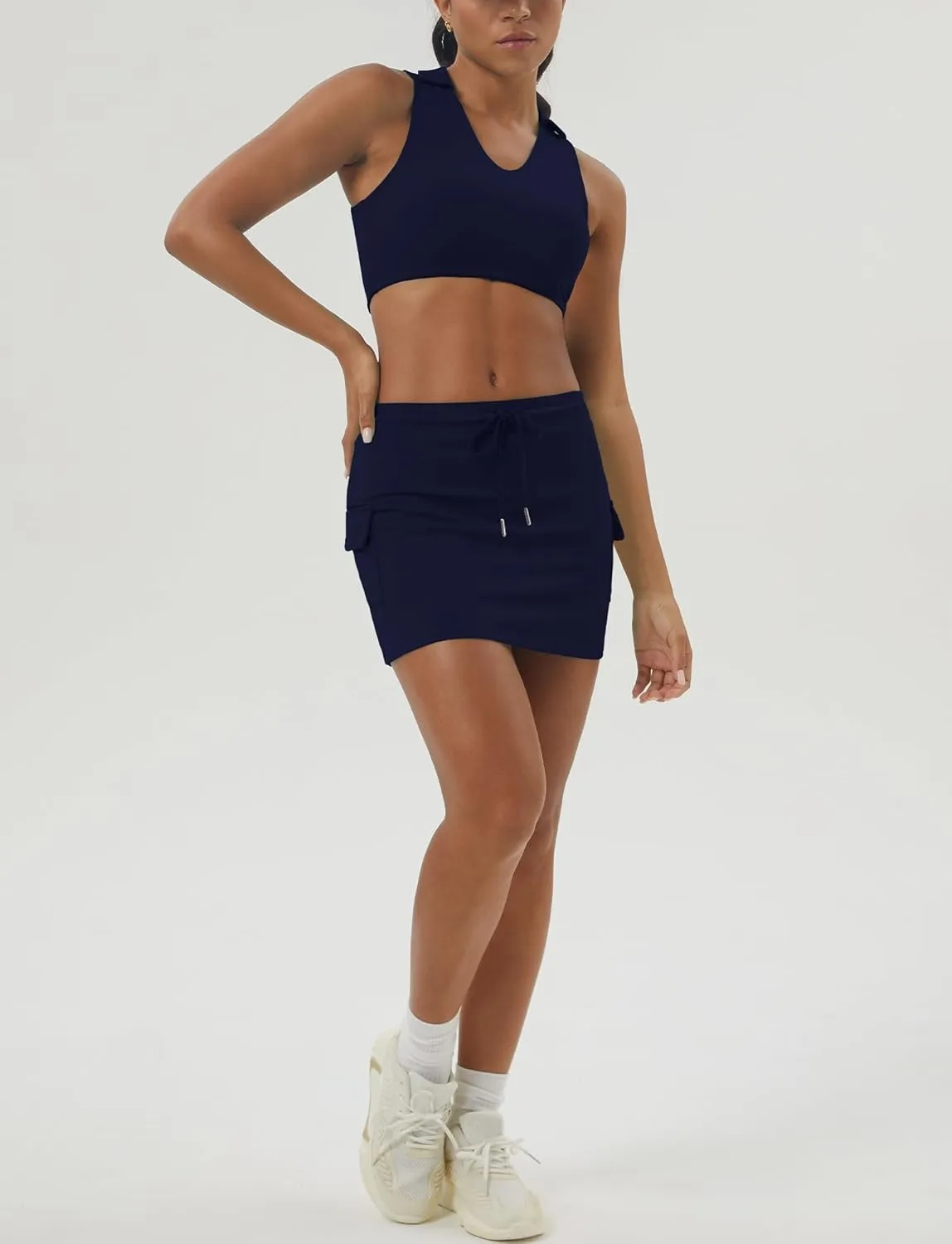 Panegy Women Tennis Skirt with Built-in Shorts Elastic Waist Drawstring Badminton Skirt Activewear Mini Skort