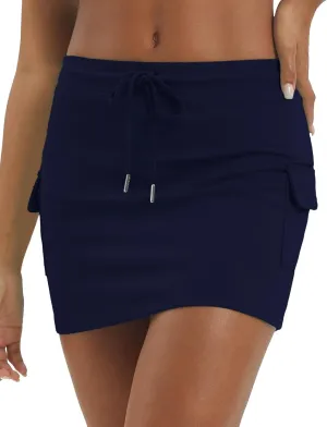 Panegy Women Tennis Skirt with Built-in Shorts Elastic Waist Drawstring Badminton Skirt Activewear Mini Skort