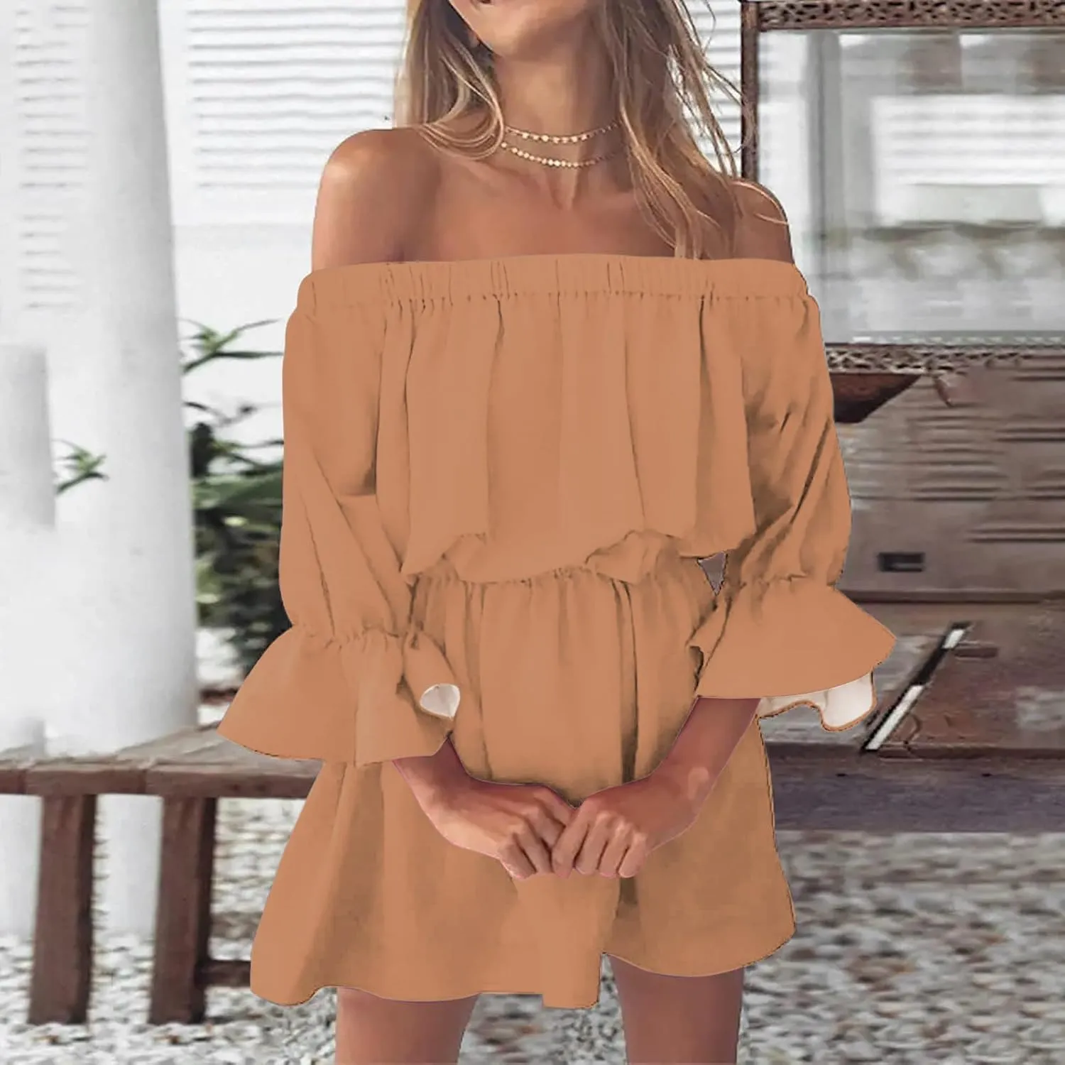 Party Dresses for Women 2025 Off Shoulder Floral Printed Summer Mini Dress Square Neck Ruffle Swing Boho Sun Dress