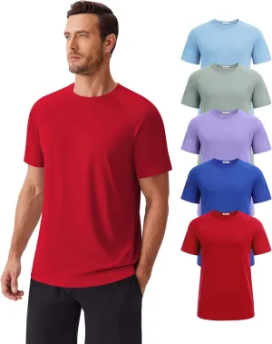 PINSPARK 5 Pack Plain T-Shirts for Men Multipack Athletic Tees Shirt Mens UV Protection Shirts Short Sleeve Swimming Shirts