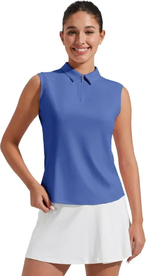 Pioneer Camp Women's Sleeveless Golf Polo Shirts Zip Up Elastic Quick Dry Lightweight Pickleball Tennis Summer Tops Azure Blue XS