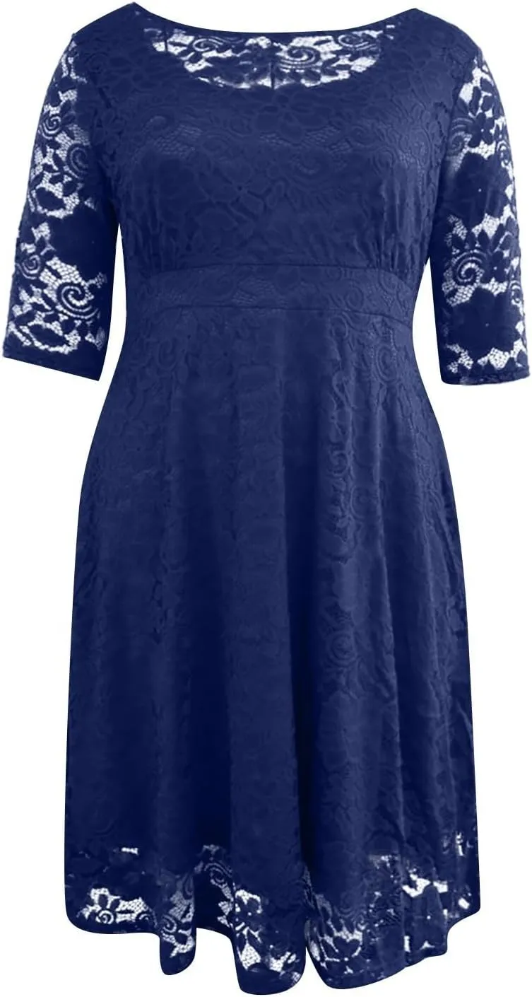 Plus Size Dress for Curvy Women 3/4 Sleeve Lace Corset Aline Midi Dresses, XXXXXXL-8XL