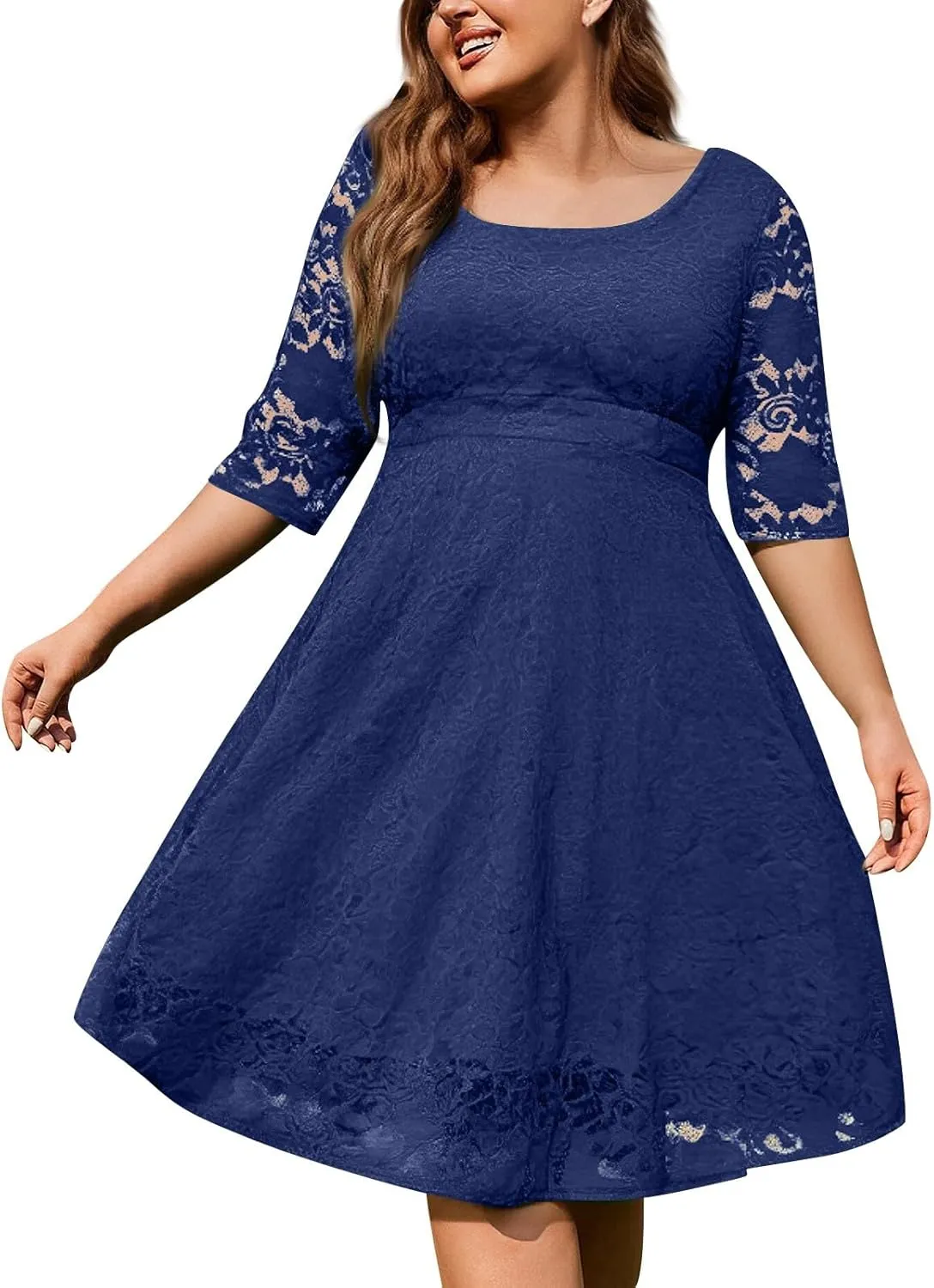 Plus Size Dress for Curvy Women 3/4 Sleeve Lace Corset Aline Midi Dresses, XXXXXXL-8XL