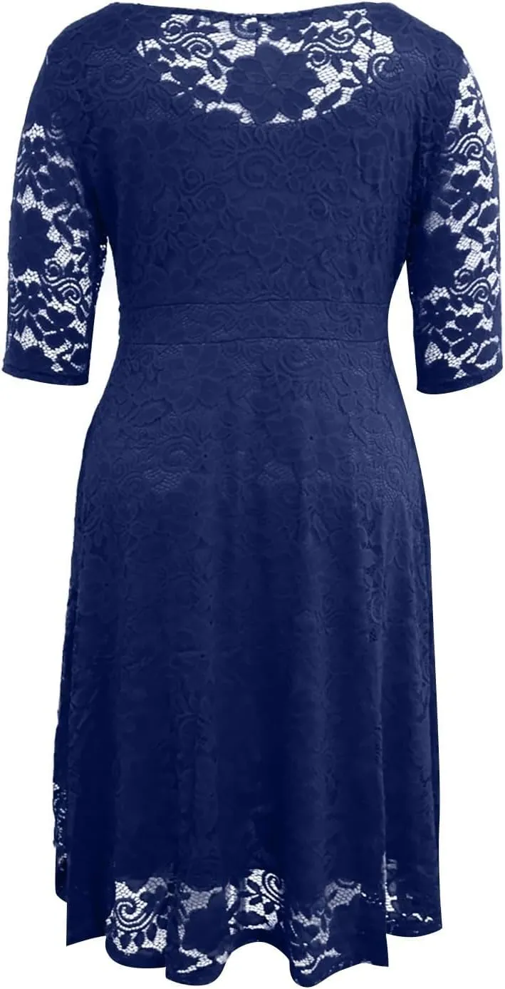 Plus Size Dress for Curvy Women 3/4 Sleeve Lace Corset Aline Midi Dresses, XXXXXXL-8XL