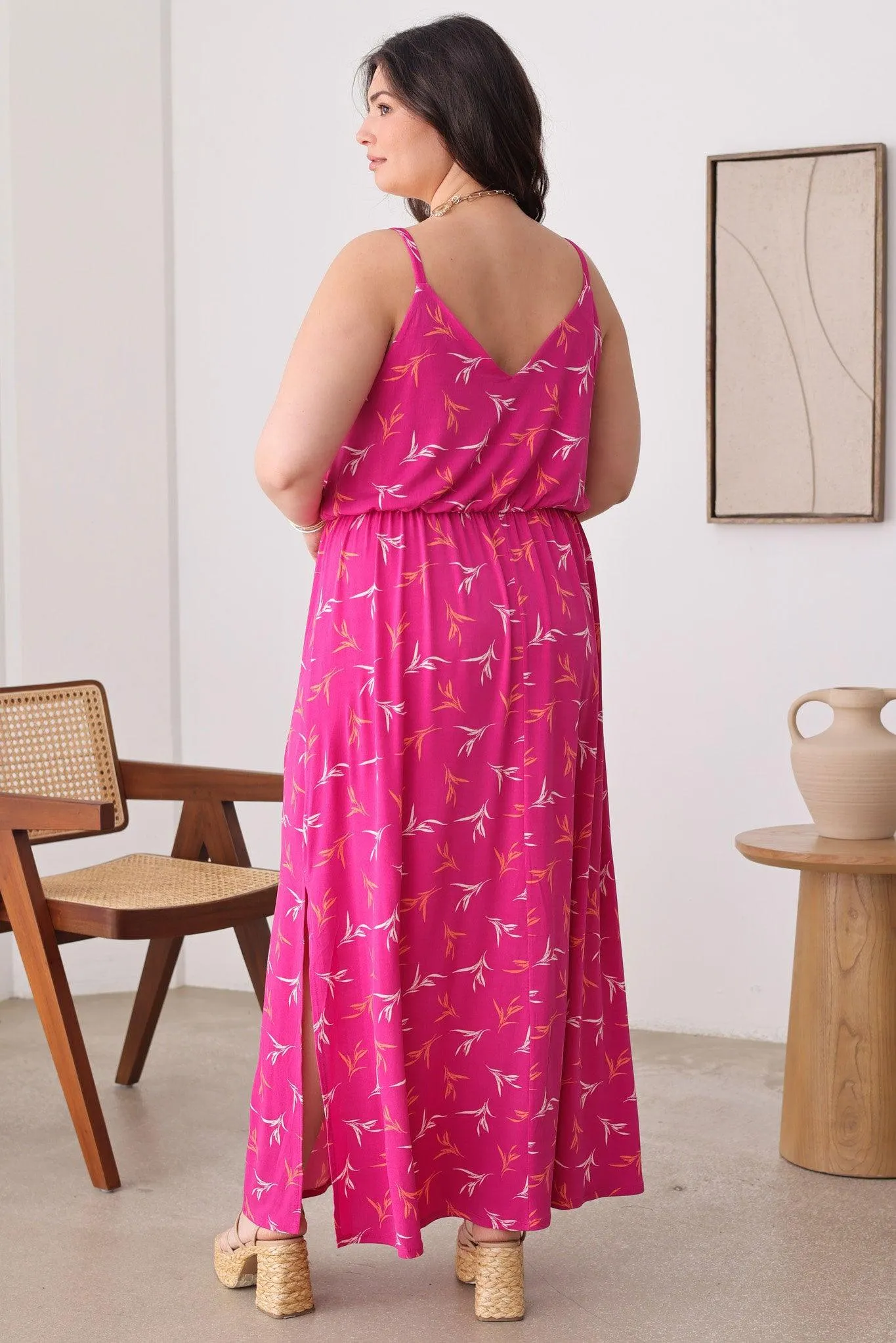 Plus Size Floral Sleeveless Side Slit Maxi Dresses