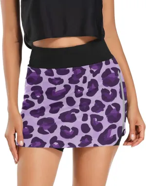 Purple Leopard Women's Tennis Skirt with Pocket High Waisted Golf Athletic Activewear Skorts