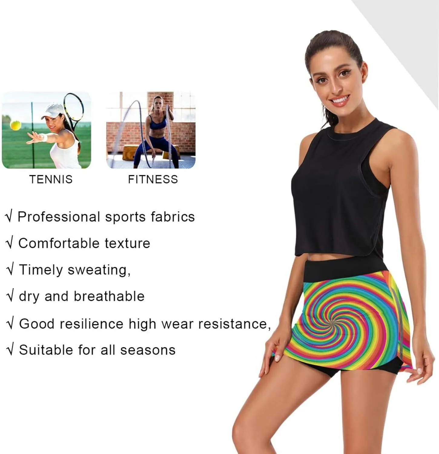 Rainbow Lollipop Women's Tennis Skirt with Pocket High Waisted Golf Athletic Activewear Skorts