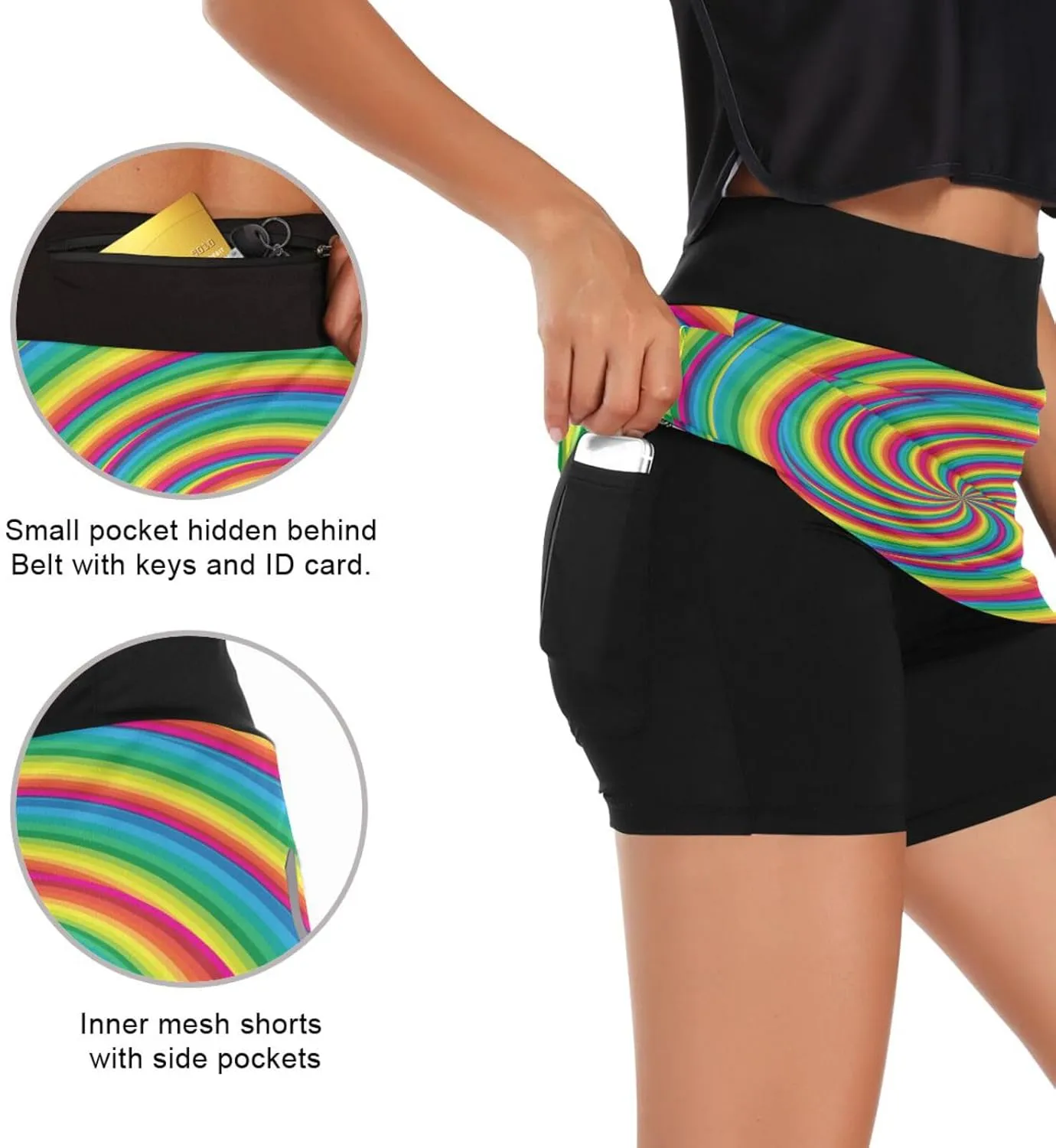 Rainbow Lollipop Women's Tennis Skirt with Pocket High Waisted Golf Athletic Activewear Skorts