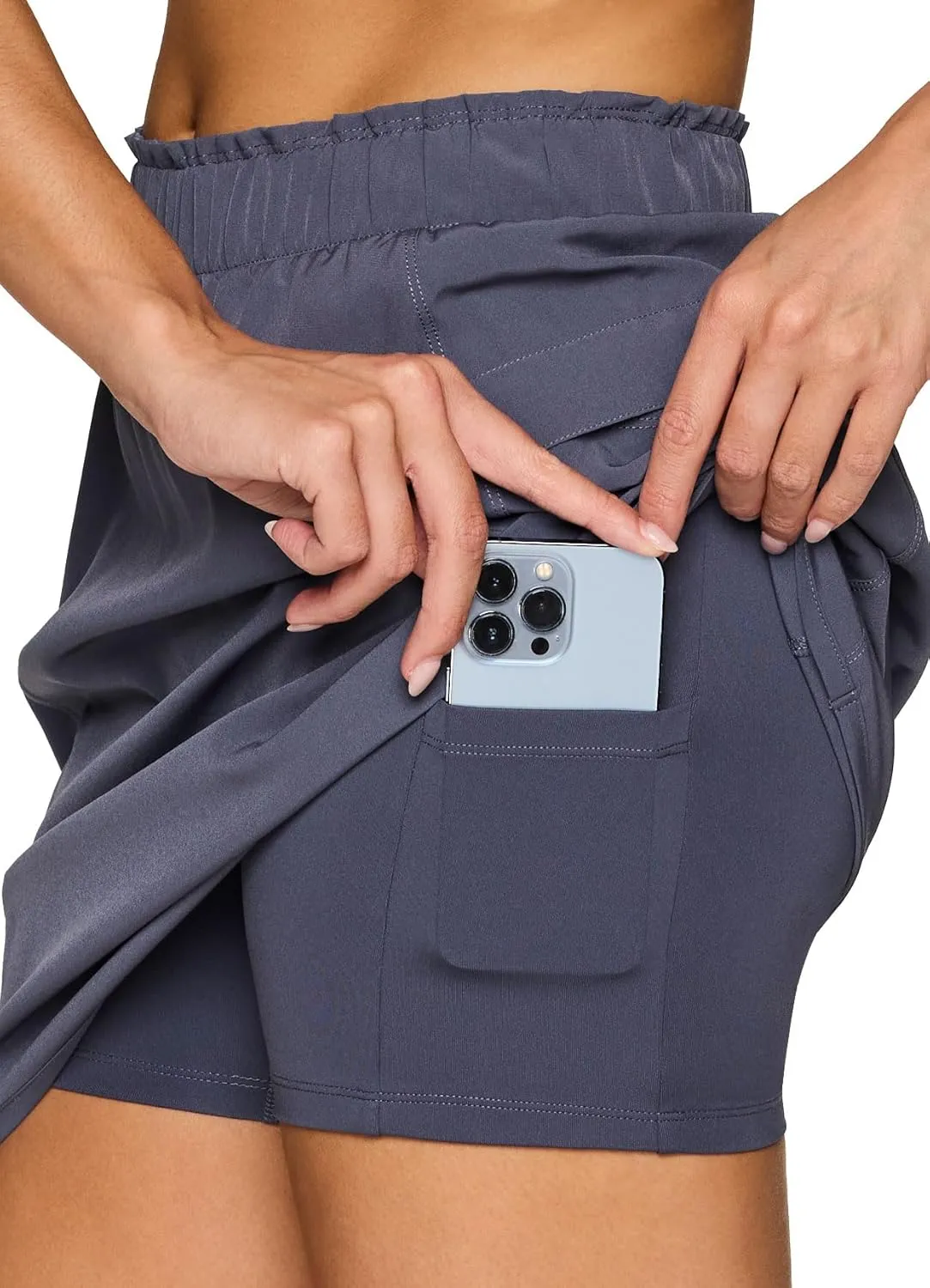 RBX Active Skort for Women, Longer Length Cargo-Style Quick Drying Hiking Tennis Skirt with Inner Compression Short