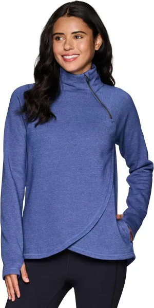 RBX Activewear Women's Fleece Sweatshirt Fashion Pullover With Pockets, Zip Mock Neck and Thumb Holes