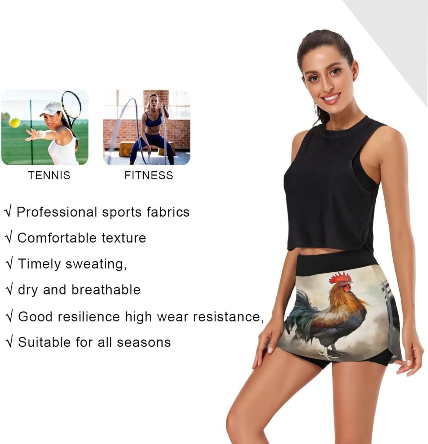 Rooster Women's Tennis Skirt with Pocket High Waisted Golf Athletic Activewear Skorts