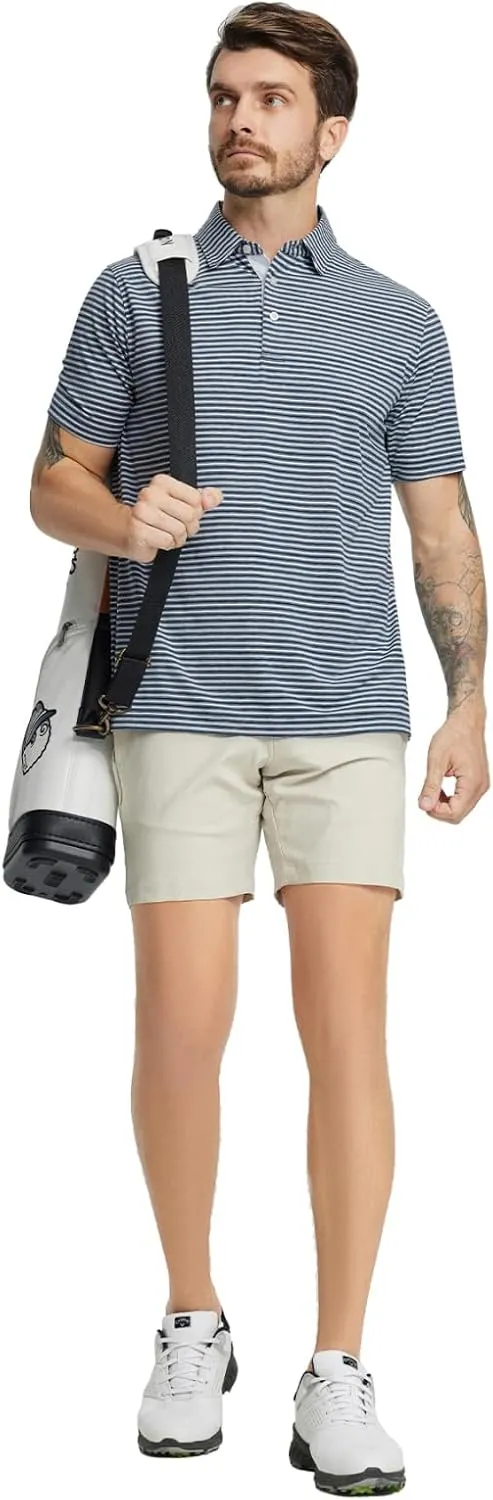 Rouen Golf Shirts for Men Moisture Wicking Lightweight Dry fit Performance Sports Stripe Collared Golf Polo Shirts for Men