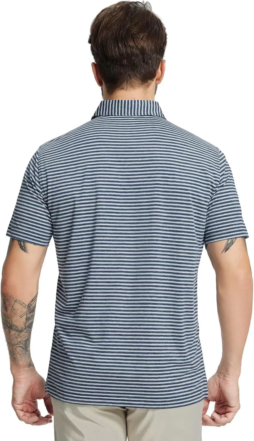 Rouen Golf Shirts for Men Moisture Wicking Lightweight Dry fit Performance Sports Stripe Collared Golf Polo Shirts for Men