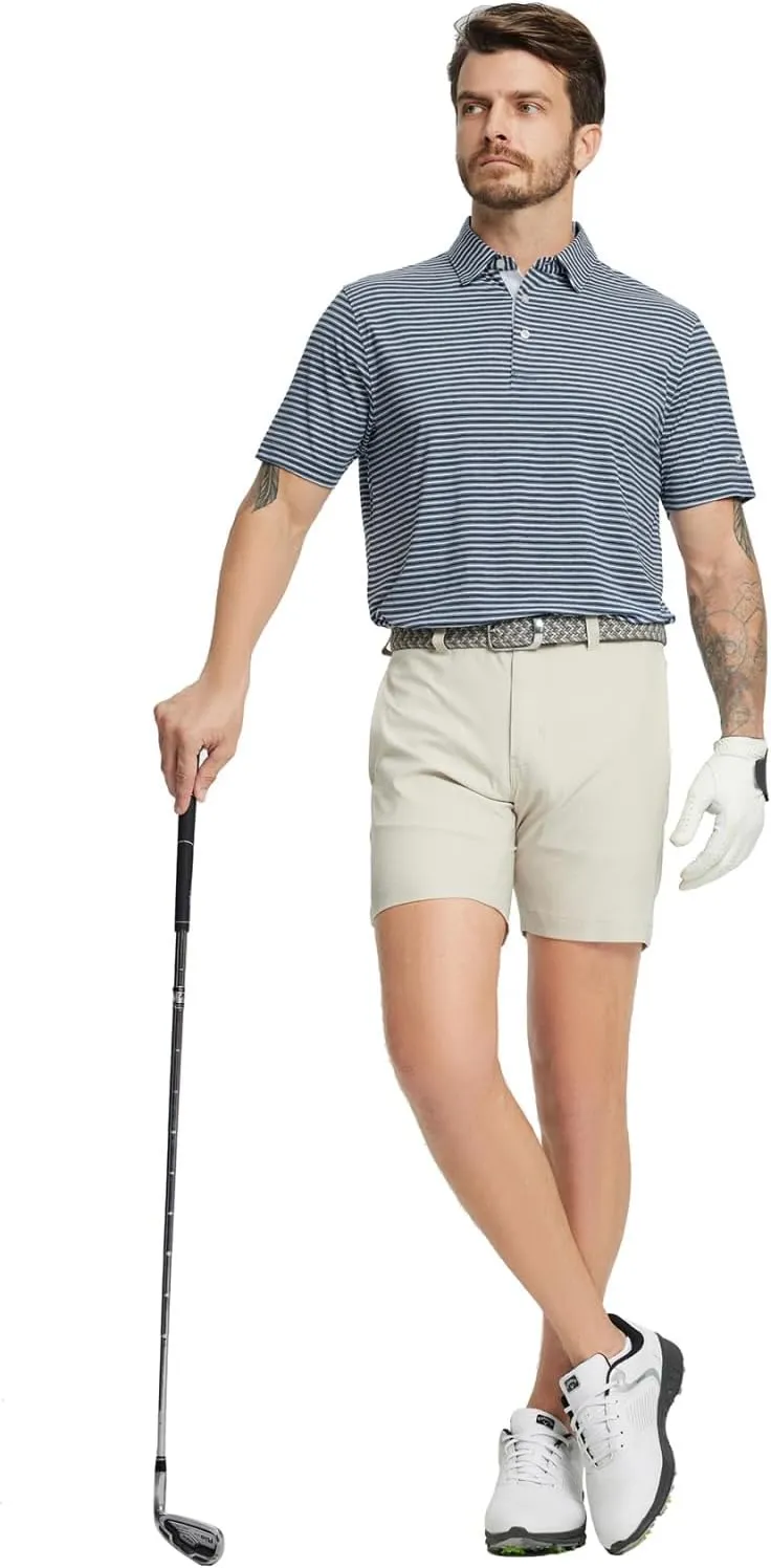 Rouen Golf Shirts for Men Moisture Wicking Lightweight Dry fit Performance Sports Stripe Collared Golf Polo Shirts for Men