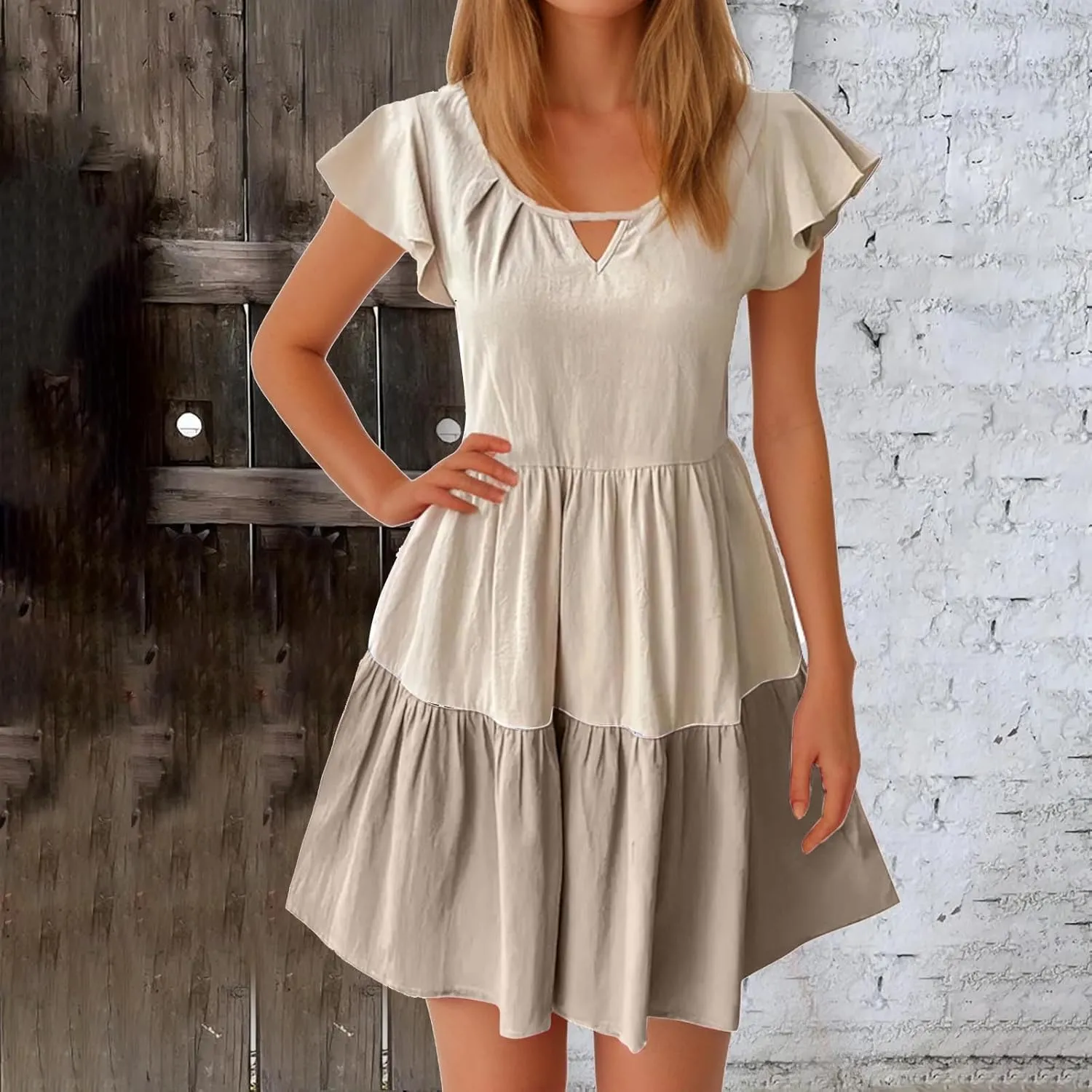 Ruziyoog Women Summer Dresses Boho Floral Printed Babydoll Ruffles Sleeve Swing Dress Loose Short Mini T-Shirt Dress