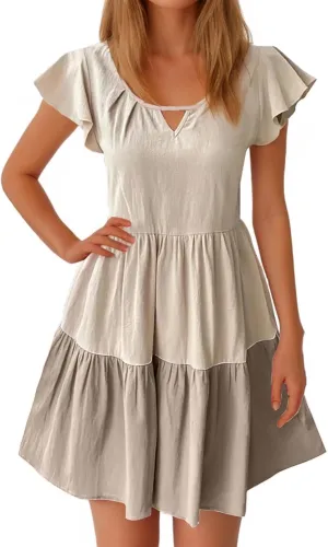 Ruziyoog Women Summer Dresses Boho Floral Printed Babydoll Ruffles Sleeve Swing Dress Loose Short Mini T-Shirt Dress