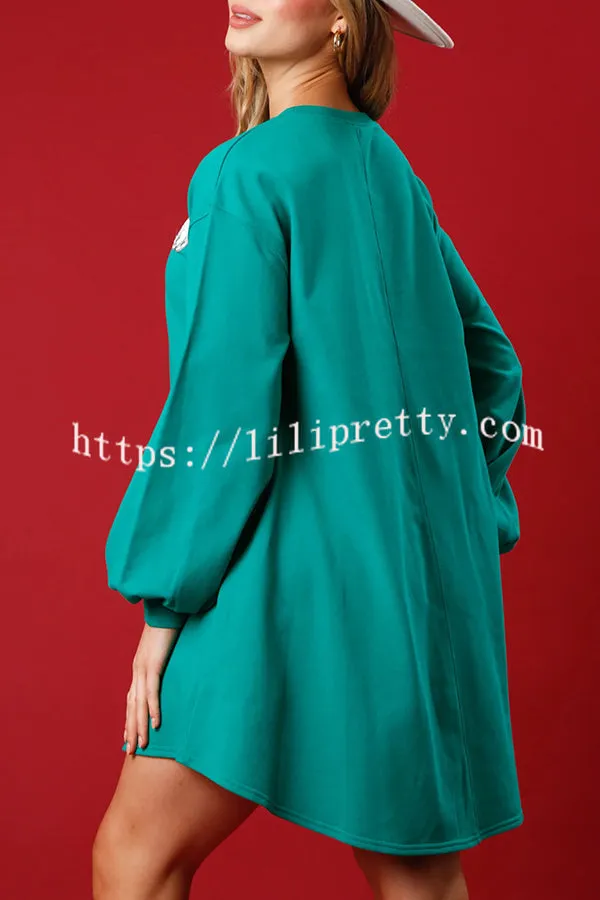 Santa Sequin Pullover Long Sleeve Pocket Mini Dress