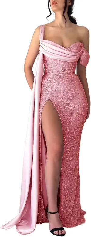 Sequin Mermaid Prom Dresses 2024 Off Shoulder Bridesmaid Dresses for Wedding Sweetheart Formal Evening Party Gowns