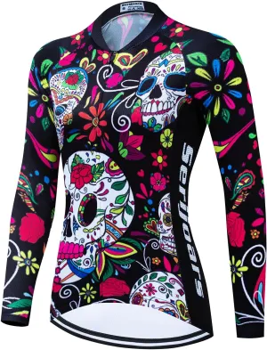 Serijoars Women's Long Sleeve Cycling Jersey MTB Shirts Quick Dry Bike Tops with Reflective Strip