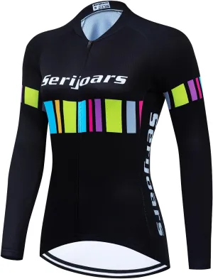 Serijoars Women's Long Sleeve Cycling Jersey MTB Shirts Quick Dry Bike Tops with Reflective Strip