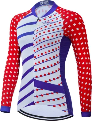 Serijoars Women's Long Sleeve Cycling Jersey MTB Shirts Quick Dry Bike Tops with Reflective Strip