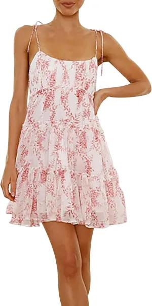 Sexy Dresses for Women Date Night Spaghetti Strap Smocked Tiered Short Floral Dress Chiffon Ruffle Boho Mini Dress