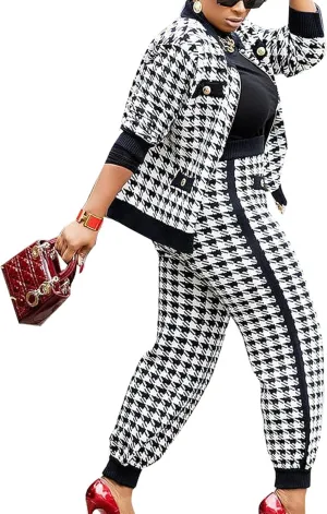 Sexyshine Women's Casual 2 Piece Outfits Printed Long Sleeve Zip Up Jacket Baggy Long Pants Workout Tracksuit Set Suits